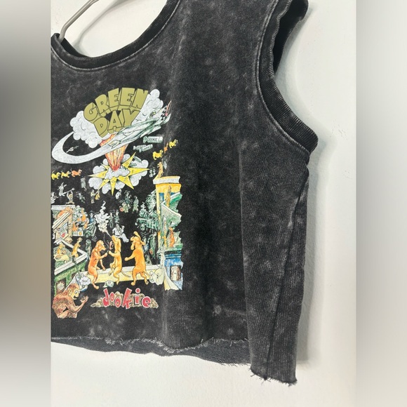 Green Day Ash Black Graphic Cropped Sleeveless Sweat Top Sz S - Picture 2 of 6